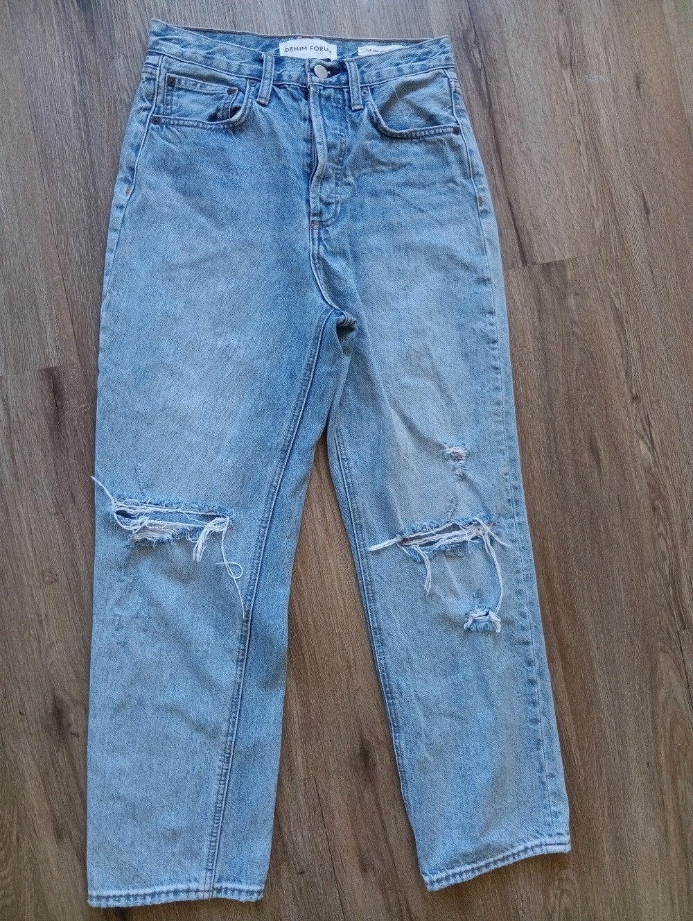 Denim Forum Light Blue Distressed High-Rise Jeans